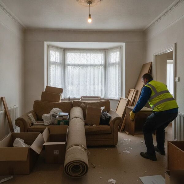 Worker clearing furniture from rental flat during end of tenancy clearance in Tunbridge Wells
