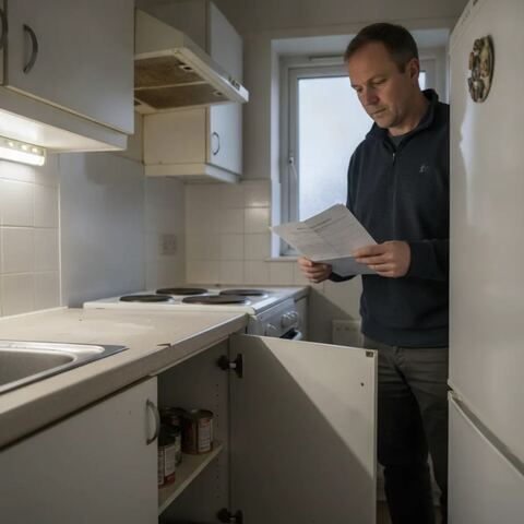 Landlord reviewing checklist in rental kitchen needing end of tenancy clearance in Tunbridge Wells