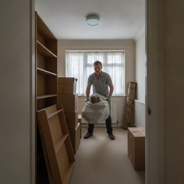 Worker clearing furniture during flat clearance in Tunbridge Wells flat