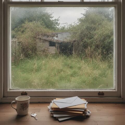 Overgrown garden viewed from kitchen window before Tunbridge Wells clearance service