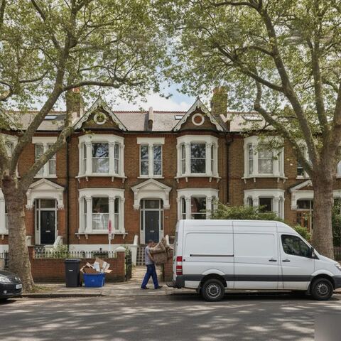 Clearance van outside a Victorian terrace house on a Tunbridge Wells residential street