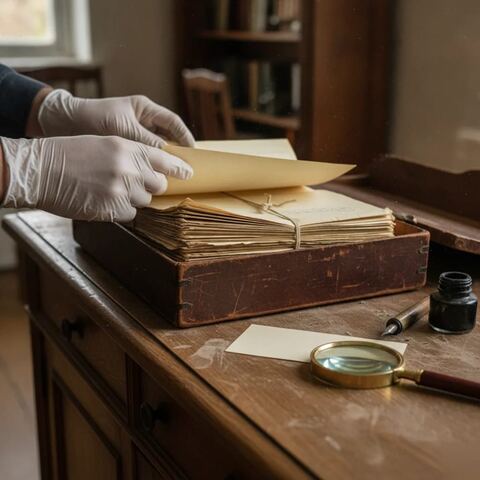 Hands sorting probate documents during house clearance process in Tunbridge Wells