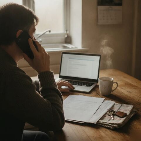 Family member reviewing probate house clearance paperwork at kitchen table Tunbridge Wells