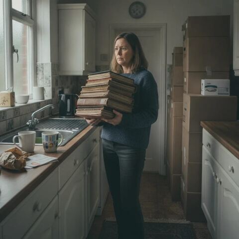 Homeowner deciding what to keep before house clearance in Tunbridge Wells kitchen