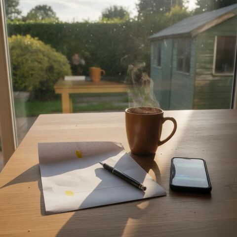 Homeowner reviewing shed clearance quote at kitchen table in Tunbridge Wells