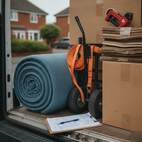 Clearance van tools including straps, blankets and boxes used for house clearance in Tunbridge Wells